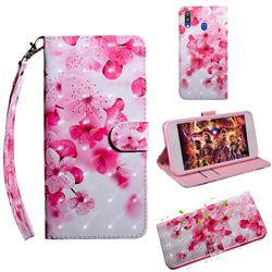 Peach Blossom 3D Painted Leather Wallet Case for Samsung Galaxy M20