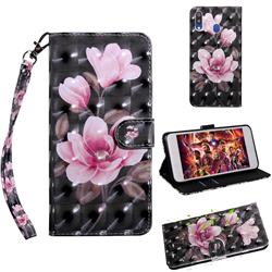 Black Powder Flower 3D Painted Leather Wallet Case for Samsung Galaxy M20