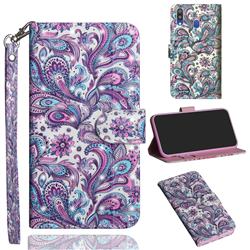 Swirl Flower 3D Painted Leather Wallet Case for Samsung Galaxy M20