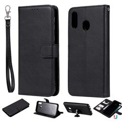Retro Greek Detachable Magnetic PU Leather Wallet Phone Case for Samsung Galaxy M20 - Black