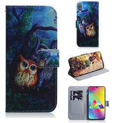 Oil Painting Owl PU Leather Wallet Case for Samsung Galaxy M20