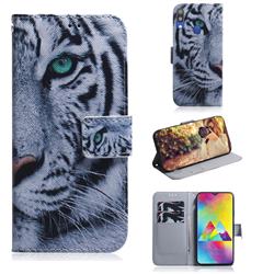 White Tiger PU Leather Wallet Case for Samsung Galaxy M20