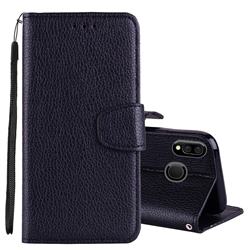Litchi Pattern PU Leather Wallet Case for Samsung Galaxy M20 - Black