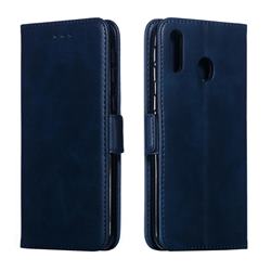 Retro Classic Calf Pattern Leather Wallet Phone Case for Samsung Galaxy M20 - Blue