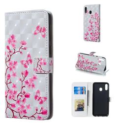 Butterfly Sakura Flower 3D Painted Leather Phone Wallet Case for Samsung Galaxy M20
