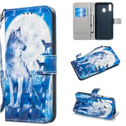 Ice Wolf 3D Painted Leather Wallet Phone Case for Samsung Galaxy M20