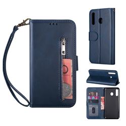 Retro Calfskin Zipper Leather Wallet Case Cover for Samsung Galaxy M20 - Blue