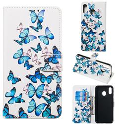 Blue Vivid Butterflies PU Leather Wallet Case for Samsung Galaxy M20