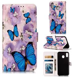Purple Flowers Butterfly 3D Relief Oil PU Leather Wallet Case for Samsung Galaxy M20
