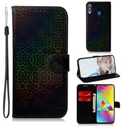 Laser Circle Shining Leather Wallet Phone Case for Samsung Galaxy M20 - Black