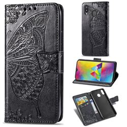 Embossing Mandala Flower Butterfly Leather Wallet Case for Samsung Galaxy M20 - Black