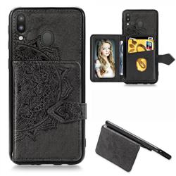 Mandala Flower Cloth Multifunction Stand Card Leather Phone Case for Samsung Galaxy M20 - Black