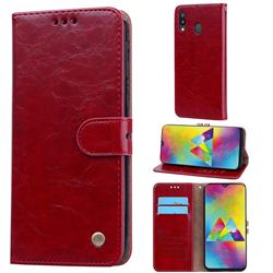 Luxury Retro Oil Wax PU Leather Wallet Phone Case for Samsung Galaxy M20 - Brown Red