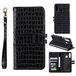 Luxury Crocodile Magnetic Leather Wallet Phone Case for Samsung Galaxy M20 - Black