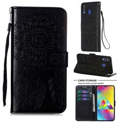 Embossing Dream Catcher Mandala Flower Leather Wallet Case for Samsung Galaxy M20 - Black