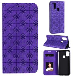 Intricate Embossing Four Leaf Clover Leather Wallet Case for Samsung Galaxy M21 - Purple
