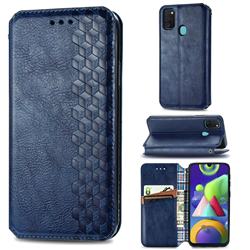 Ultra Slim Fashion Business Card Magnetic Automatic Suction Leather Flip Cover for Samsung Galaxy M21 - Dark Blue
