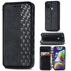 Ultra Slim Fashion Business Card Magnetic Automatic Suction Leather Flip Cover for Samsung Galaxy M21 - Black