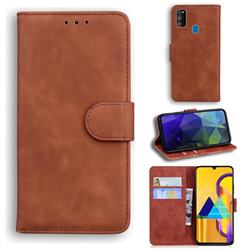 Retro Classic Skin Feel Leather Wallet Phone Case for Samsung Galaxy M21 - Brown
