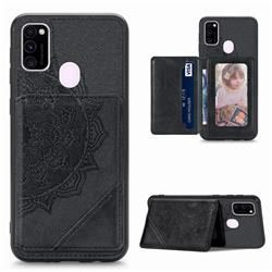 Mandala Flower Cloth Multifunction Stand Card Leather Phone Case for Samsung Galaxy M21 - Black