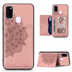 Mandala Flower Cloth Multifunction Stand Card Leather Phone Case for Samsung Galaxy M21 - Rose Gold