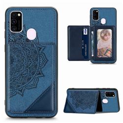 Mandala Flower Cloth Multifunction Stand Card Leather Phone Case for Samsung Galaxy M21 - Blue