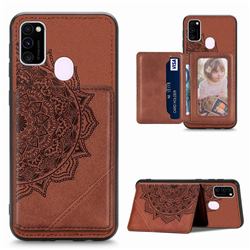 Mandala Flower Cloth Multifunction Stand Card Leather Phone Case for Samsung Galaxy M21 - Brown