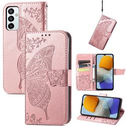 Embossing Mandala Flower Butterfly Leather Wallet Case for Samsung Galaxy M23 - Rose Gold