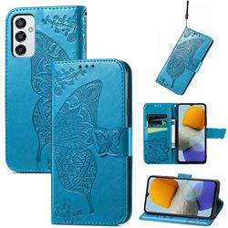 Embossing Mandala Flower Butterfly Leather Wallet Case for Samsung Galaxy M23 - Blue