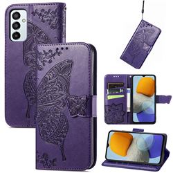 Embossing Mandala Flower Butterfly Leather Wallet Case for Samsung Galaxy M23 - Dark Purple