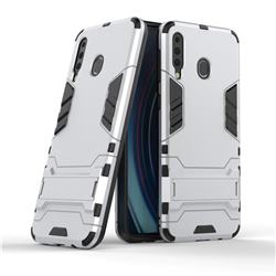 Armor Premium Tactical Grip Kickstand Shockproof Dual Layer Rugged Hard Cover for Samsung Galaxy M30 - Silver