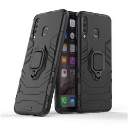 Black Panther Armor Metal Ring Grip Shockproof Dual Layer Rugged Hard Cover for Samsung Galaxy M30 - Black