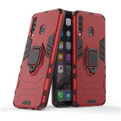 Black Panther Armor Metal Ring Grip Shockproof Dual Layer Rugged Hard Cover for Samsung Galaxy M30 - Red