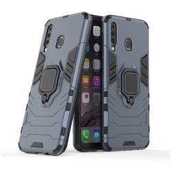 Black Panther Armor Metal Ring Grip Shockproof Dual Layer Rugged Hard Cover for Samsung Galaxy M30 - Blue