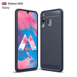 Luxury Carbon Fiber Brushed Wire Drawing Silicone TPU Back Cover for Samsung Galaxy M30 - Navy
