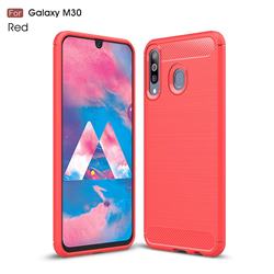 Luxury Carbon Fiber Brushed Wire Drawing Silicone TPU Back Cover for Samsung Galaxy M30 - Red