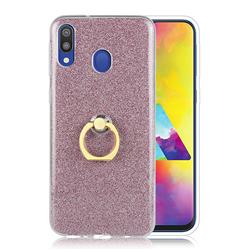Luxury Soft TPU Glitter Back Ring Cover with 360 Rotate Finger Holder Buckle for Samsung Galaxy M30 - Pink