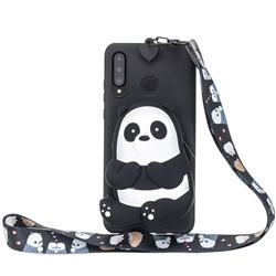 Cute Panda Neck Lanyard Zipper Wallet Silicone Case for Samsung Galaxy M30