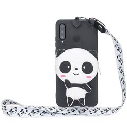 White Panda Neck Lanyard Zipper Wallet Silicone Case for Samsung Galaxy M30
