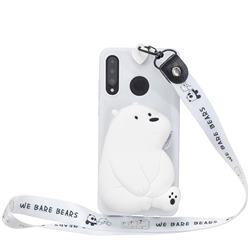 White Polar Bear Neck Lanyard Zipper Wallet Silicone Case for Samsung Galaxy M30