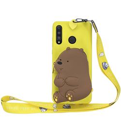 Yellow Bear Neck Lanyard Zipper Wallet Silicone Case for Samsung Galaxy M30