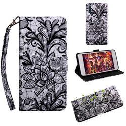 Black Lace Rose 3D Painted Leather Wallet Case for Samsung Galaxy M30