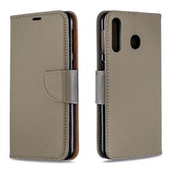 Classic Luxury Litchi Leather Phone Wallet Case for Samsung Galaxy M30 - Gray