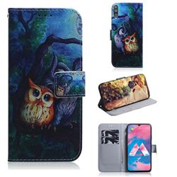 Oil Painting Owl PU Leather Wallet Case for Samsung Galaxy M30