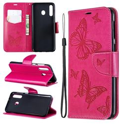Embossing Double Butterfly Leather Wallet Case for Samsung Galaxy M30 - Red