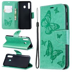 Embossing Double Butterfly Leather Wallet Case for Samsung Galaxy M30 - Green