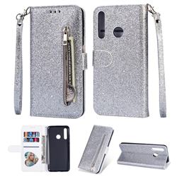 Glitter Shine Leather Zipper Wallet Phone Case for Samsung Galaxy M30 - Silver