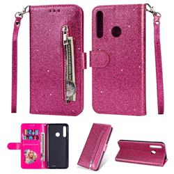 Glitter Shine Leather Zipper Wallet Phone Case for Samsung Galaxy M30 - Rose