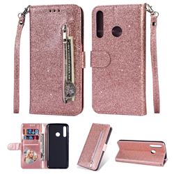 Glitter Shine Leather Zipper Wallet Phone Case for Samsung Galaxy M30 - Pink