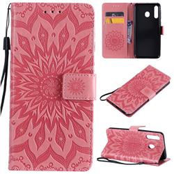 Embossing Sunflower Leather Wallet Case for Samsung Galaxy M30 - Pink
